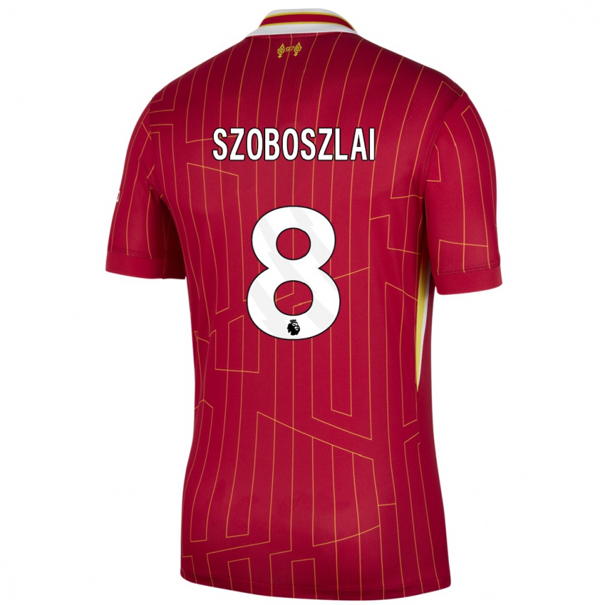 Kids Football Dominik Szoboszlai #8 Red Yellow White Home Jersey 2024/25 T-Shirt Uk