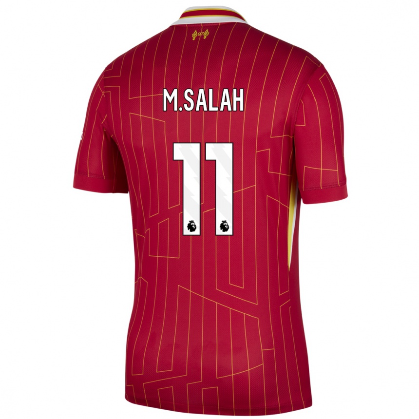 Kids Football Mohamed Salah #11 Red Yellow White Home Jersey 2024/25 T-Shirt Uk