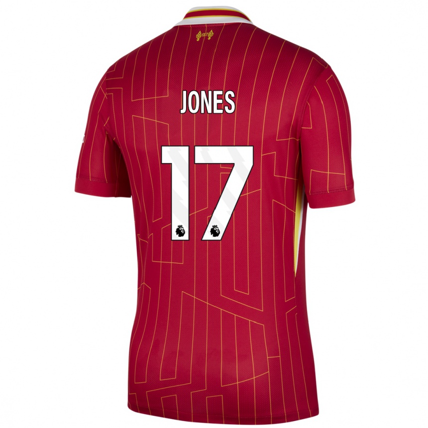 Kids Football Curtis Jones #17 Red Yellow White Home Jersey 2024/25 T-Shirt Uk