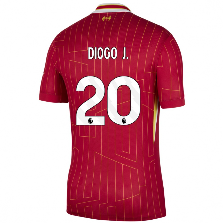 Kids Football Diogo Jota #20 Red Yellow White Home Jersey 2024/25 T-Shirt Uk