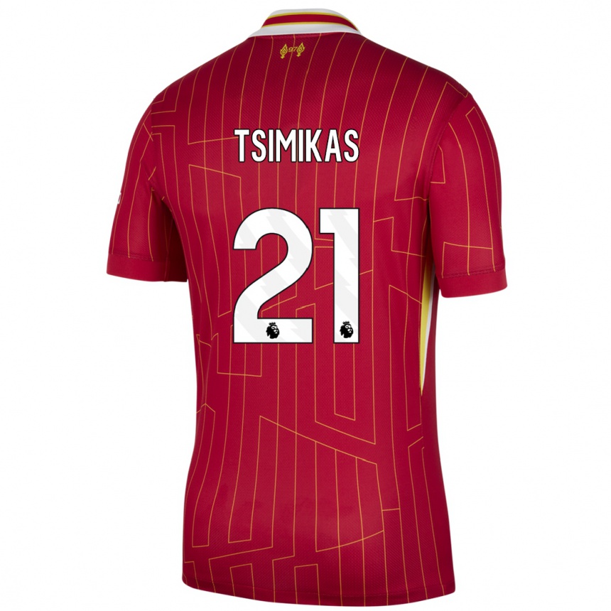 Kids Football Konstantinos Tsimikas #21 Red Yellow White Home Jersey 2024/25 T-Shirt Uk