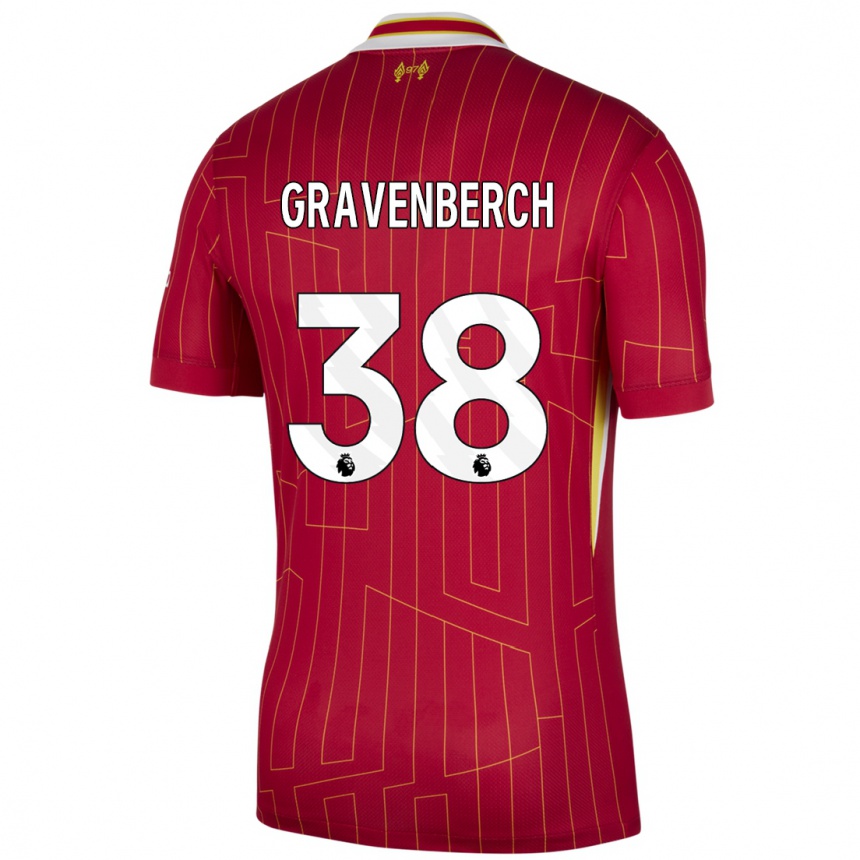 Kids Football Ryan Gravenberch #38 Red Yellow White Home Jersey 2024/25 T-Shirt Uk