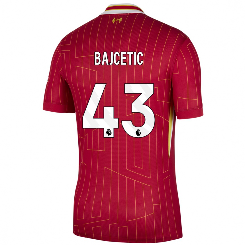 Kids Football Stefan Bajcetic #43 Red Yellow White Home Jersey 2024/25 T-Shirt Uk