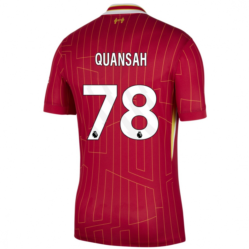 Kids Football Jarell Quansah #78 Red Yellow White Home Jersey 2024/25 T-Shirt Uk