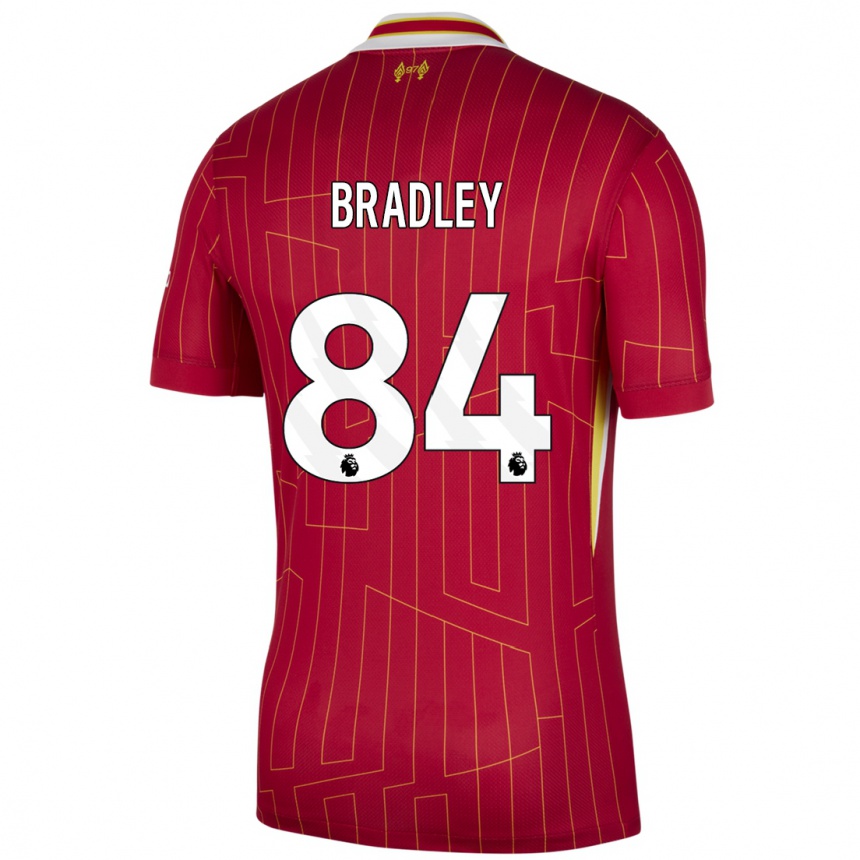 Kids Football Conor Bradley #84 Red Yellow White Home Jersey 2024/25 T-Shirt Uk