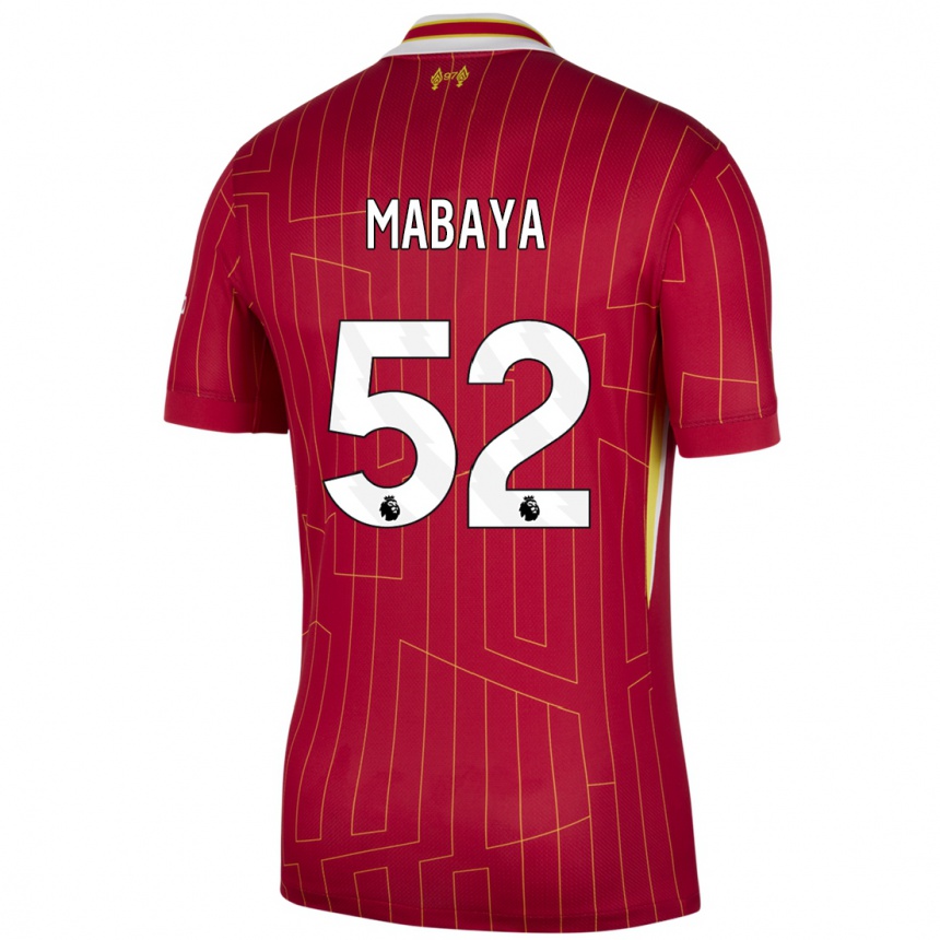 Kids Football Isaac Mabaya #52 Red Yellow White Home Jersey 2024/25 T-Shirt Uk