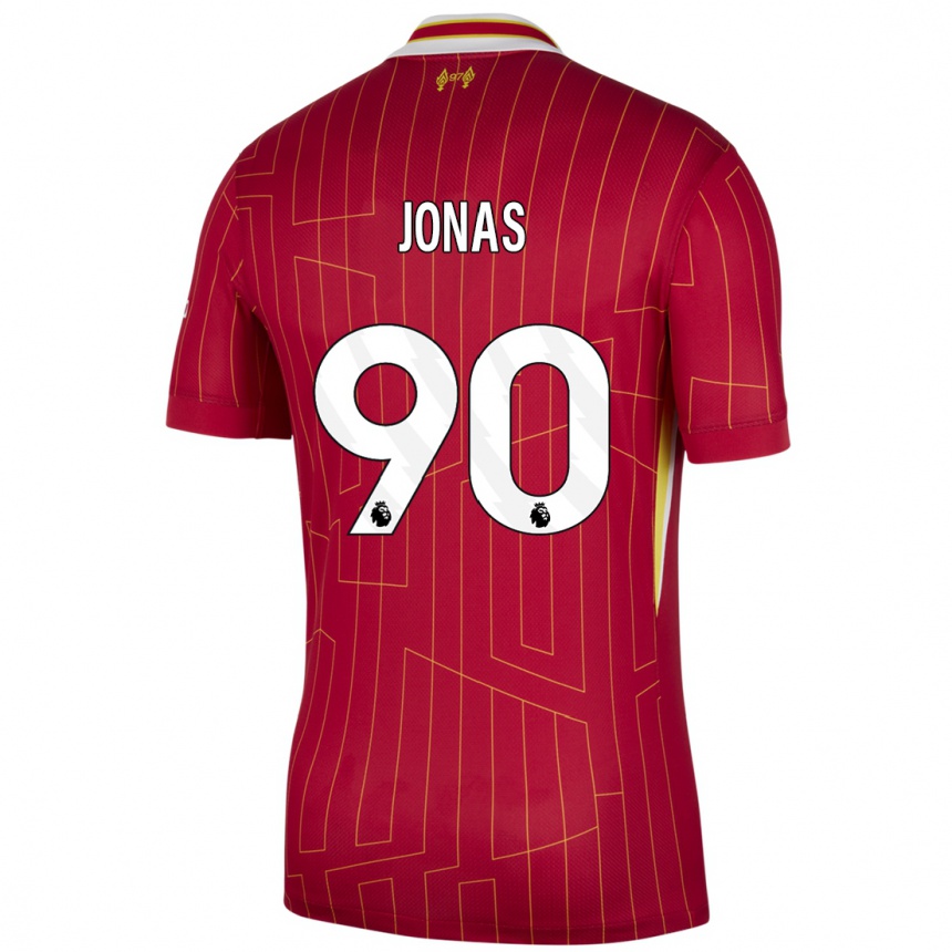 Kids Football Lee Jonas #90 Red Yellow White Home Jersey 2024/25 T-Shirt Uk