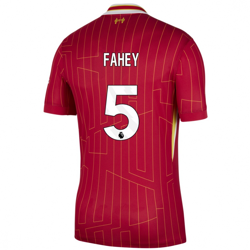 Kids Football Niamh Fahey #5 Red Yellow White Home Jersey 2024/25 T-Shirt Uk