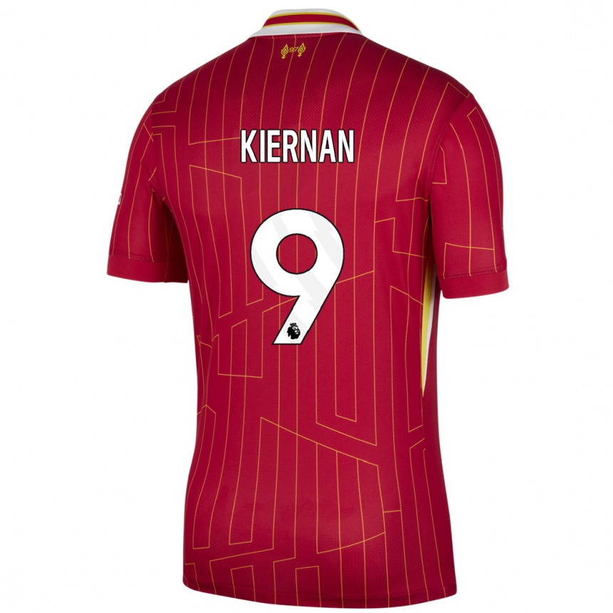 Kids Football Leanne Kiernan #9 Red Yellow White Home Jersey 2024/25 T-Shirt Uk