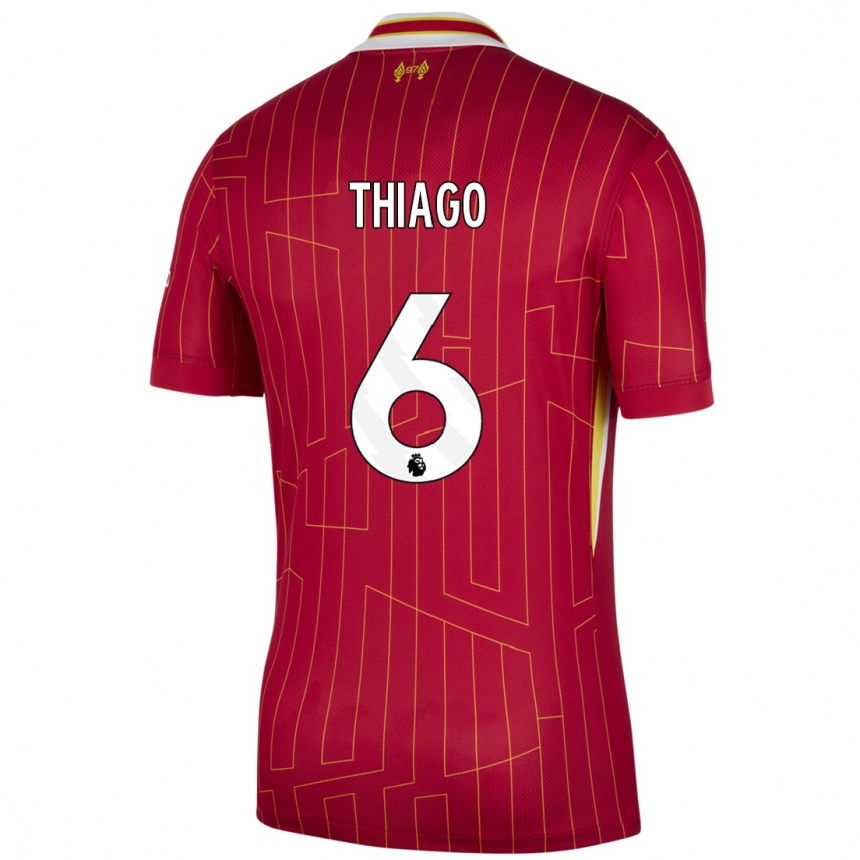 Kids Football Thiago #6 Red Yellow White Home Jersey 2024/25 T-Shirt Uk