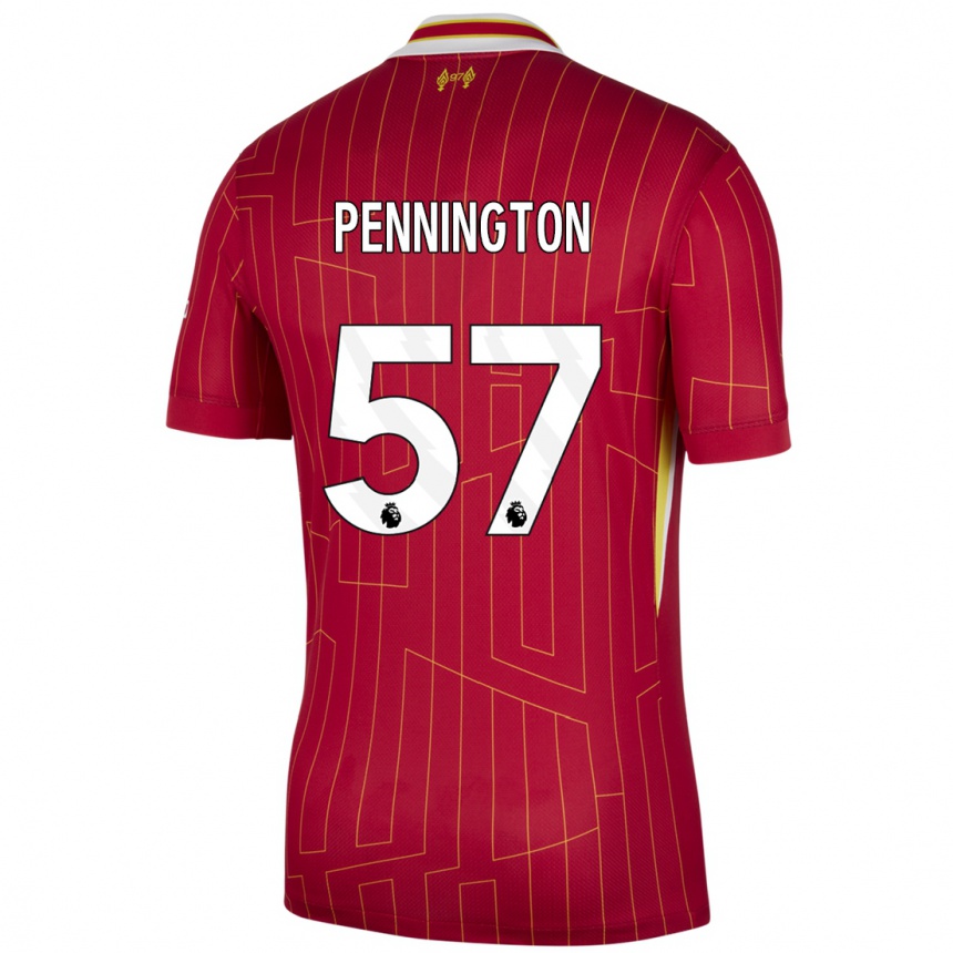 Kids Football Cody Pennington #57 Red Yellow White Home Jersey 2024/25 T-Shirt Uk