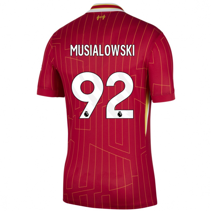 Kids Football Mateusz Musialowski #92 Red Yellow White Home Jersey 2024/25 T-Shirt Uk