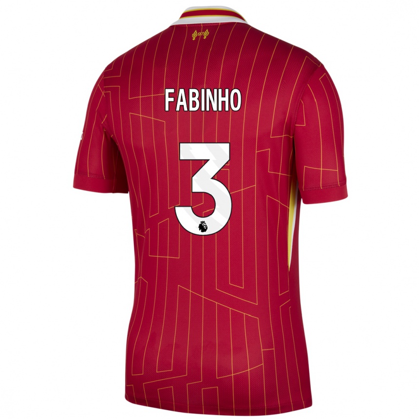 Kids Football Fabinho #3 Red Yellow White Home Jersey 2024/25 T-Shirt Uk