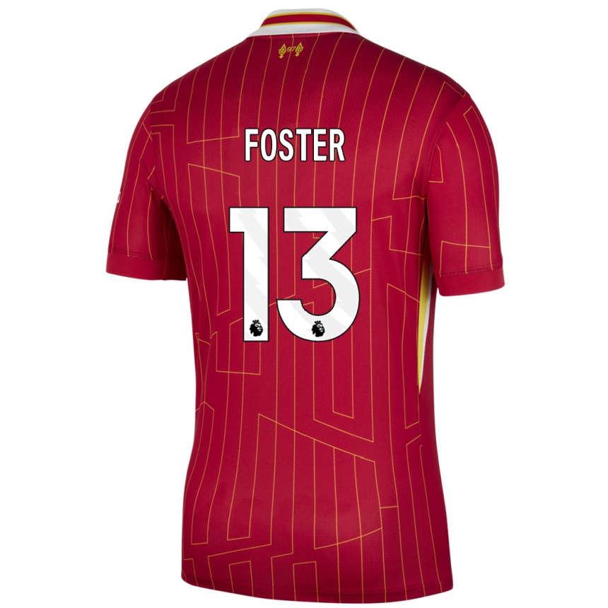 Kids Football Rylee Foster #13 Red Yellow White Home Jersey 2024/25 T-Shirt Uk