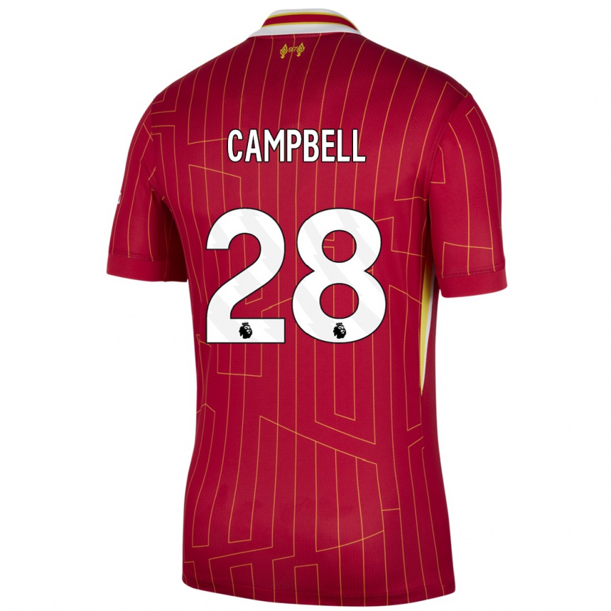 Kids Football Megan Campbell #28 Red Yellow White Home Jersey 2024/25 T-Shirt Uk