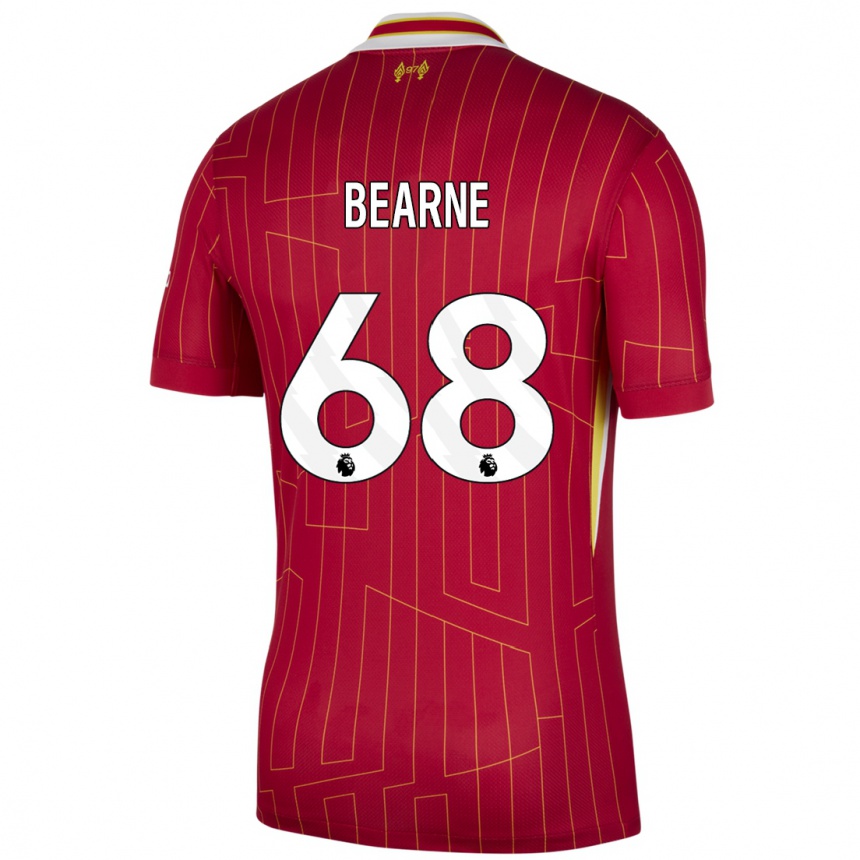 Kids Football Jack Bearne #68 Red Yellow White Home Jersey 2024/25 T-Shirt Uk