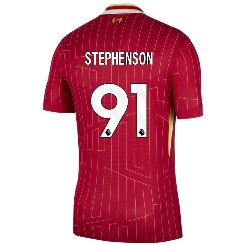 Kids Football Luca Stephenson #91 Red Yellow White Home Jersey 2024/25 T-Shirt Uk