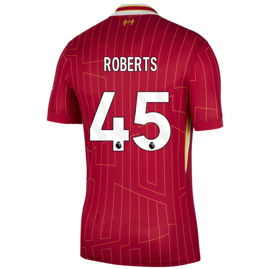 Kids Football Iwan Roberts #45 Red Yellow White Home Jersey 2024/25 T-Shirt Uk