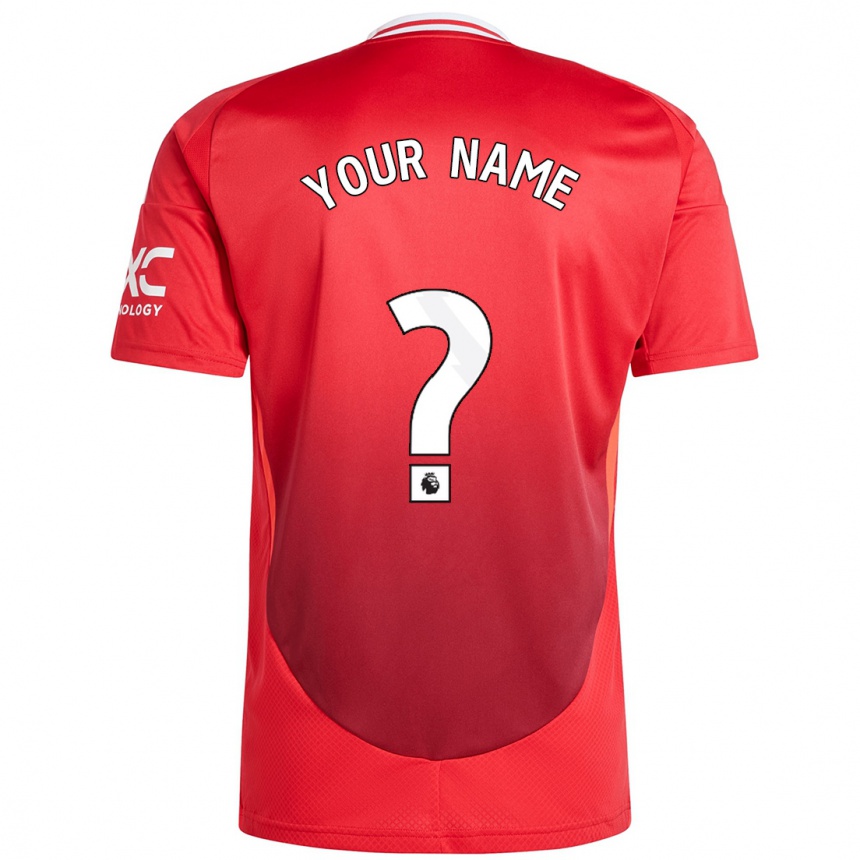 Kids Football Your Name #0 Bright Red Home Jersey 2024/25 T-Shirt Uk