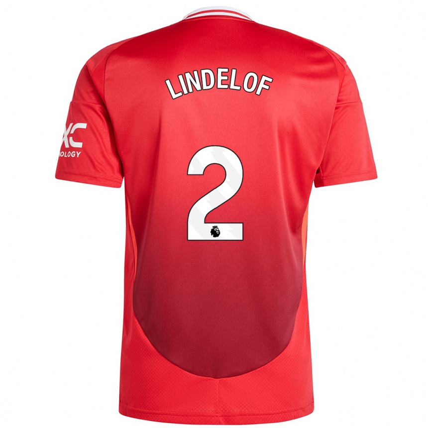 Kids Football Victor Lindelof #2 Bright Red Home Jersey 2024/25 T-Shirt Uk