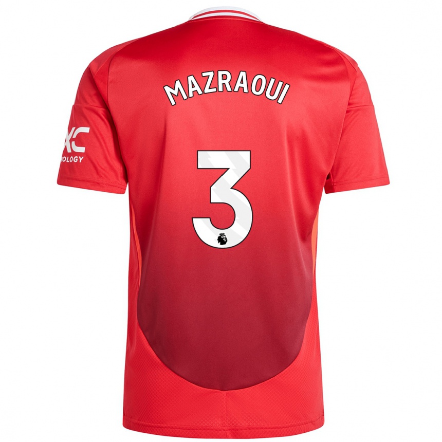 Kids Football Noussair Mazraoui #3 Bright Red Home Jersey 2024/25 T-Shirt Uk