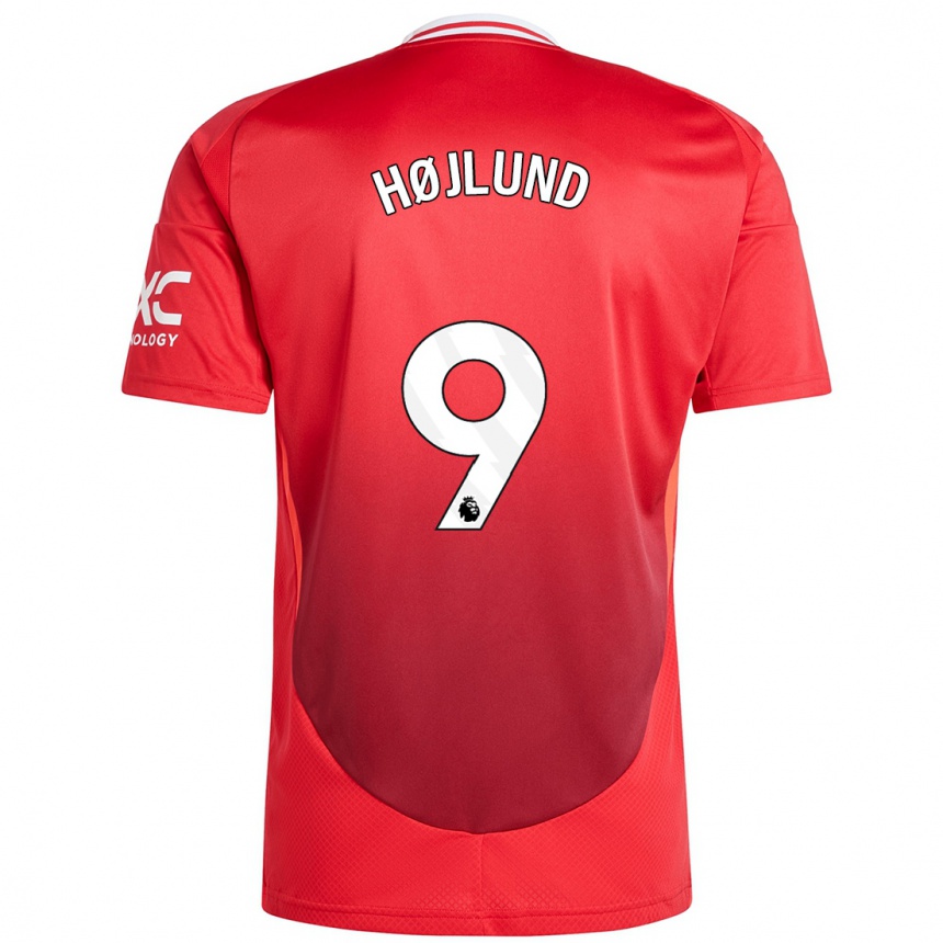 Kids Football Rasmus Højlund #9 Bright Red Home Jersey 2024/25 T-Shirt Uk