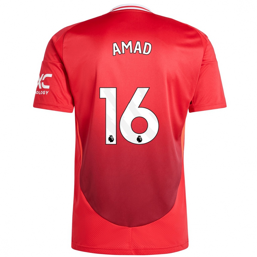 Kids Football Amad Diallo #16 Bright Red Home Jersey 2024/25 T-Shirt Uk