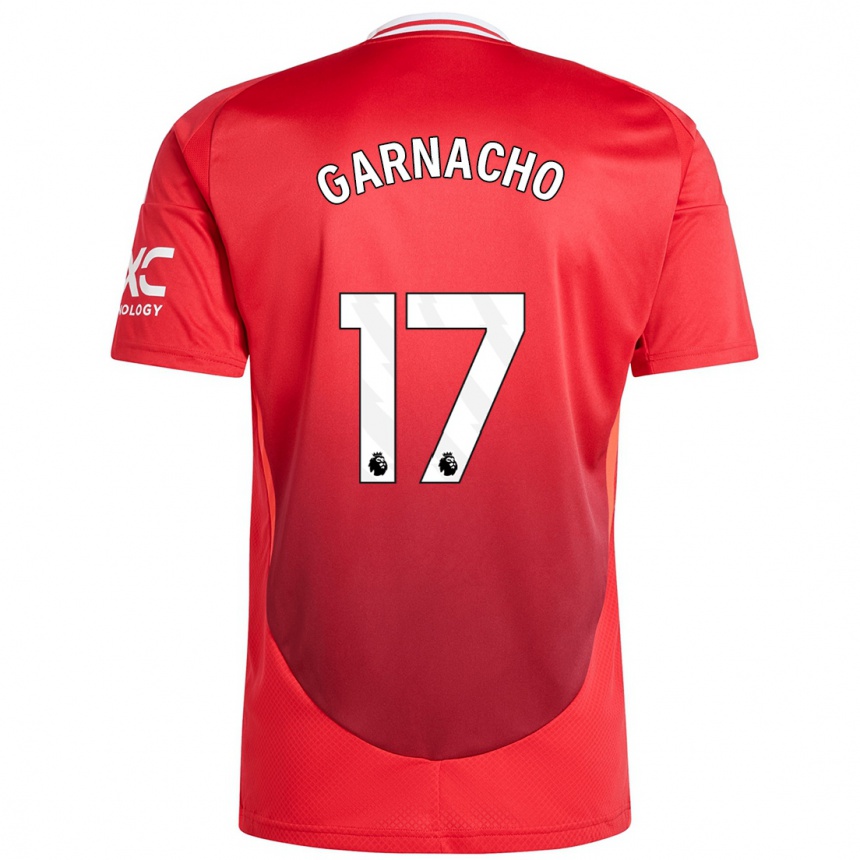 Kids Football Alejandro Garnacho #17 Bright Red Home Jersey 2024/25 T-Shirt Uk