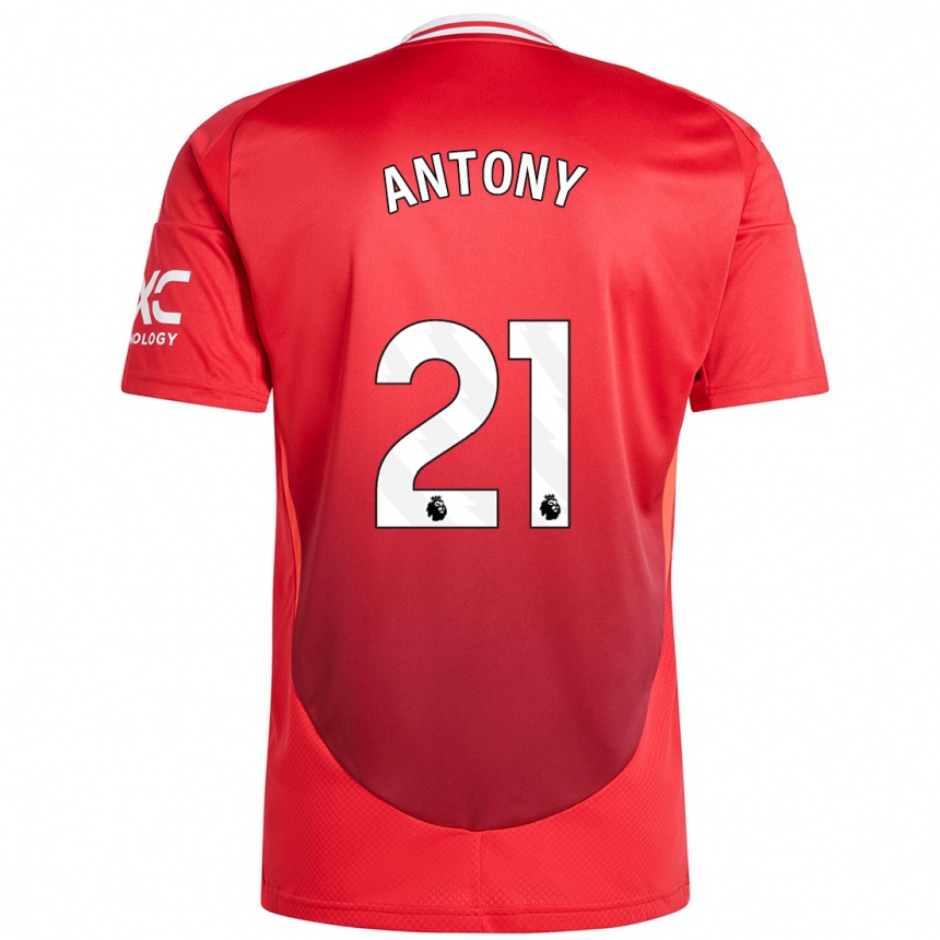 Kids Football Antony #21 Bright Red Home Jersey 2024/25 T-Shirt Uk