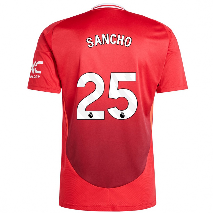 Kids Football Jadon Sancho #25 Bright Red Home Jersey 2024/25 T-Shirt Uk