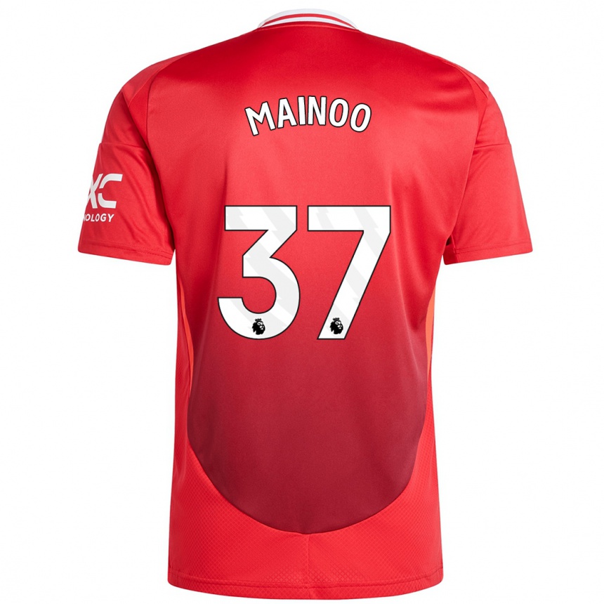 Kids Football Kobbie Mainoo #37 Bright Red Home Jersey 2024/25 T-Shirt Uk