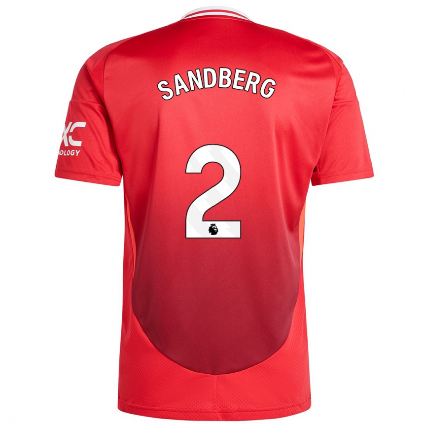 Kids Football Anna Sandberg #2 Bright Red Home Jersey 2024/25 T-Shirt Uk