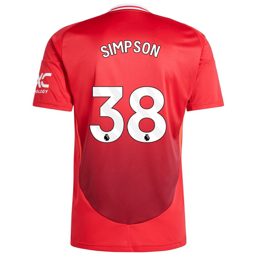 Kids Football Jess Simpson #38 Bright Red Home Jersey 2024/25 T-Shirt Uk