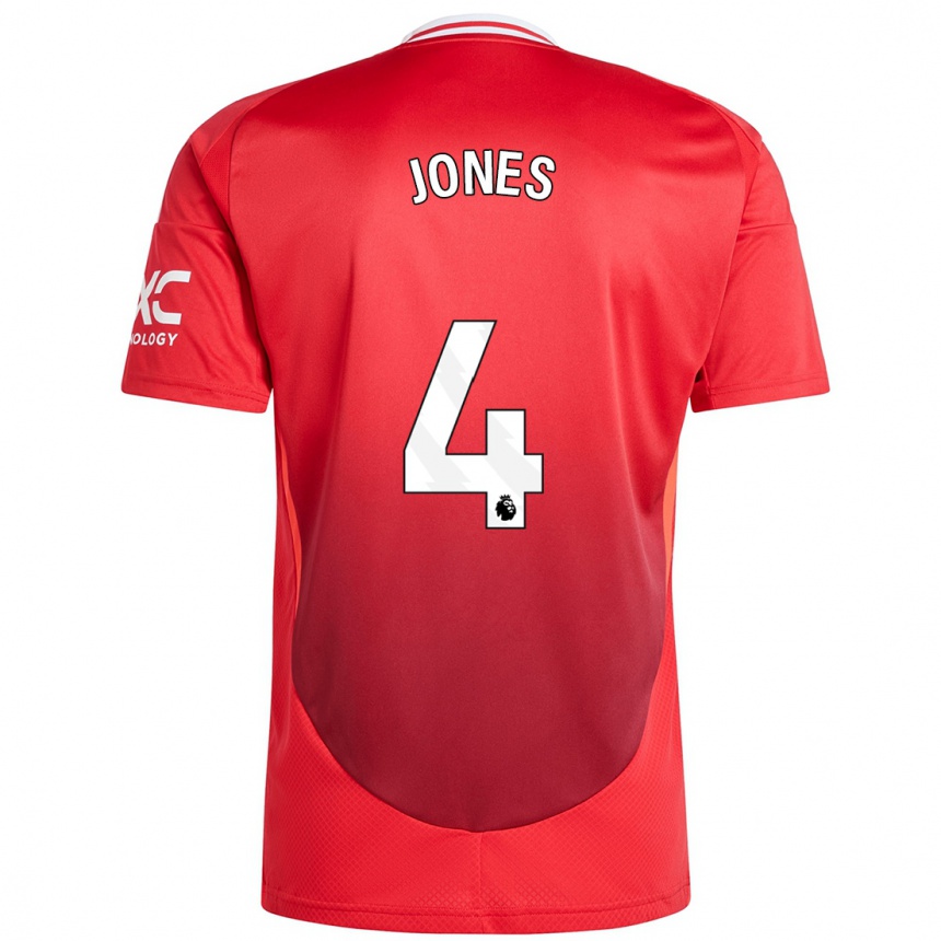 Kids Football Phil Jones #4 Bright Red Home Jersey 2024/25 T-Shirt Uk