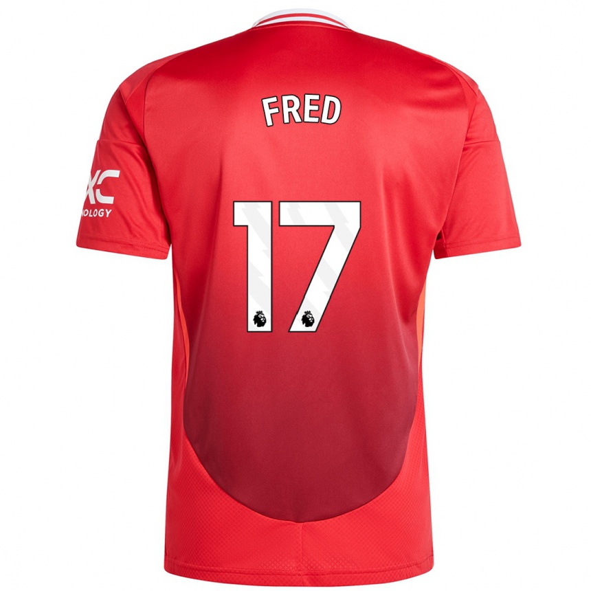 Kids Football Fred #17 Bright Red Home Jersey 2024/25 T-Shirt Uk