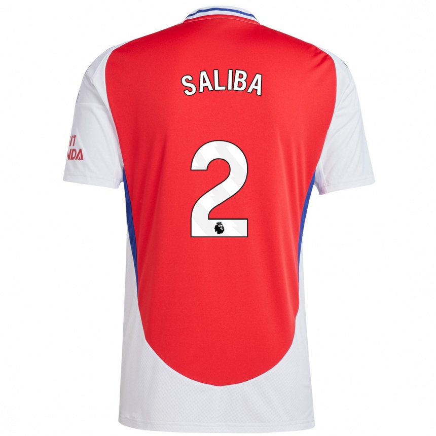 Kids Football William Saliba #2 Red White Home Jersey 2024/25 T-Shirt Uk