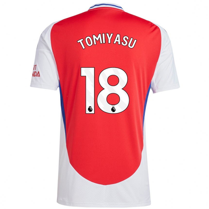 Kids Football Takehiro Tomiyasu #18 Red White Home Jersey 2024/25 T-Shirt Uk