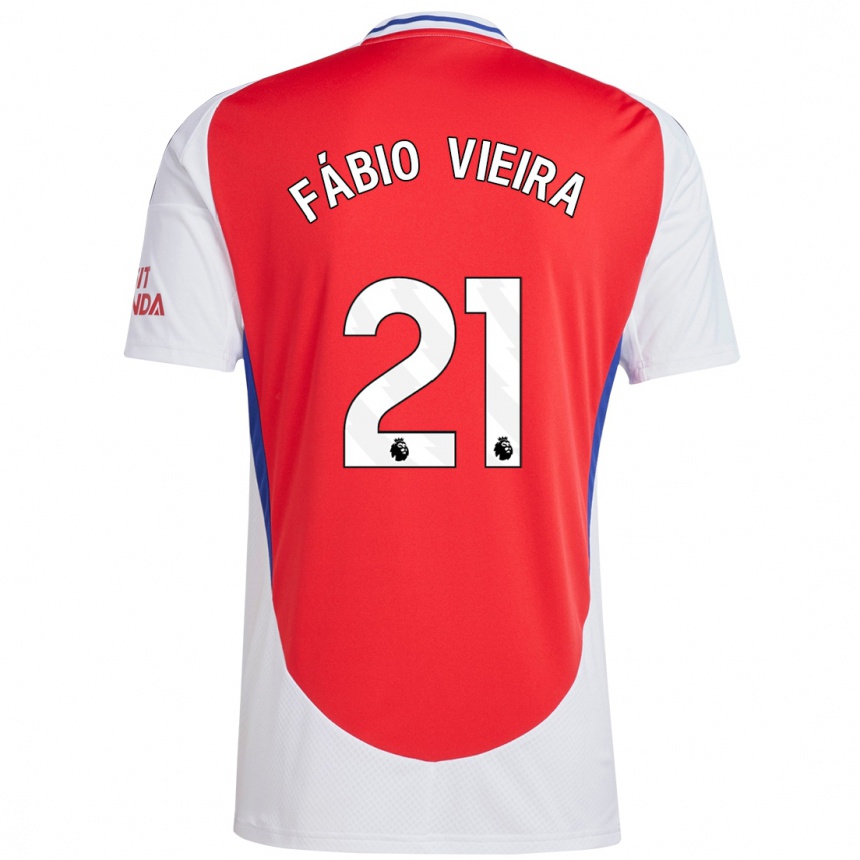 Kids Football Fabio Vieira #21 Red White Home Jersey 2024/25 T-Shirt Uk