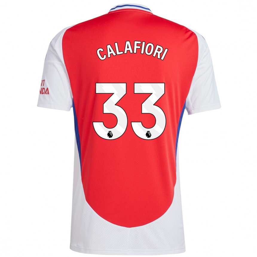 Kids Football Riccardo Calafiori #33 Red White Home Jersey 2024/25 T-Shirt Uk