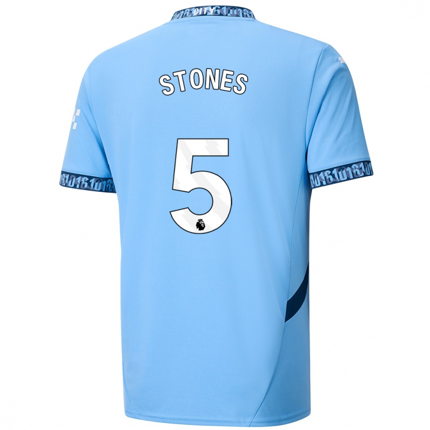 Kids Football John Stones #5 Navy Blue Home Jersey 2024/25 T-Shirt Uk