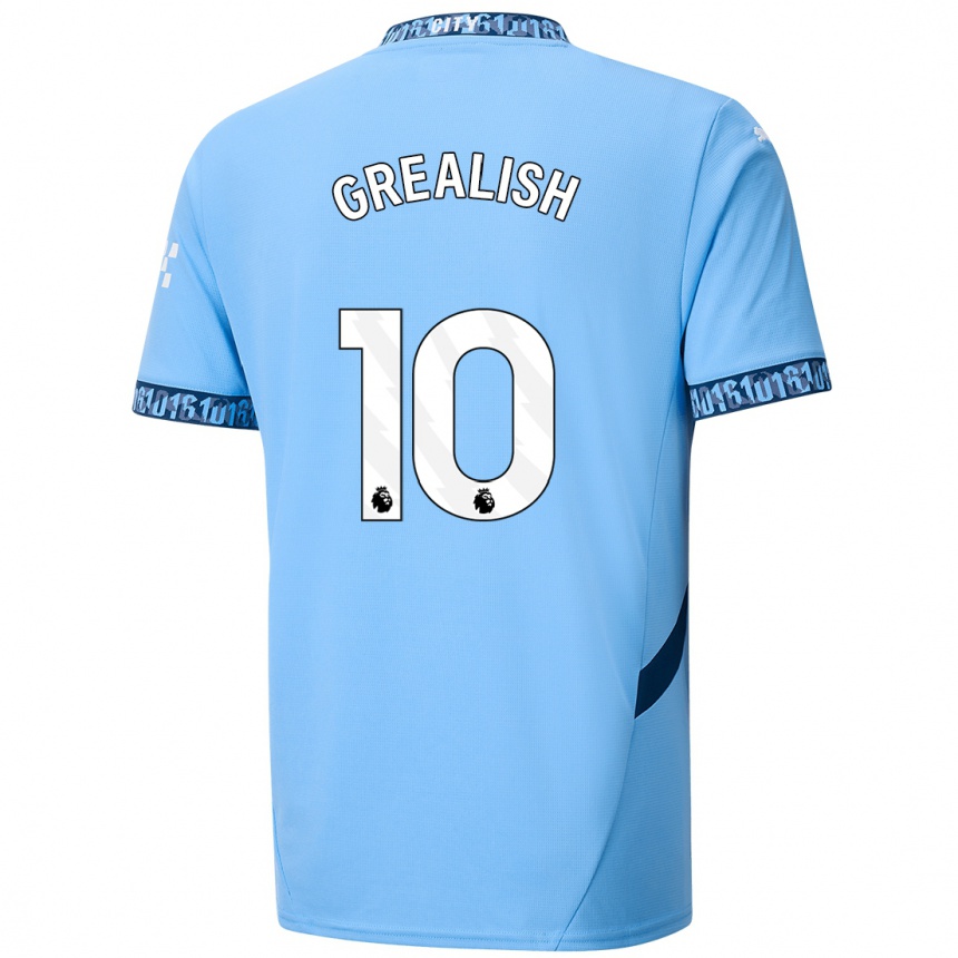 Kids Football Jack Grealish #10 Navy Blue Home Jersey 2024/25 T-Shirt Uk