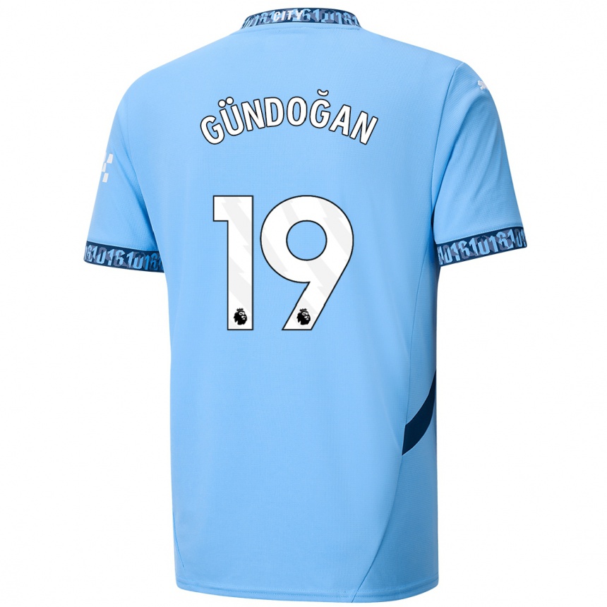 Kids Football Ilkay Gundogan #19 Navy Blue Home Jersey 2024/25 T-Shirt Uk