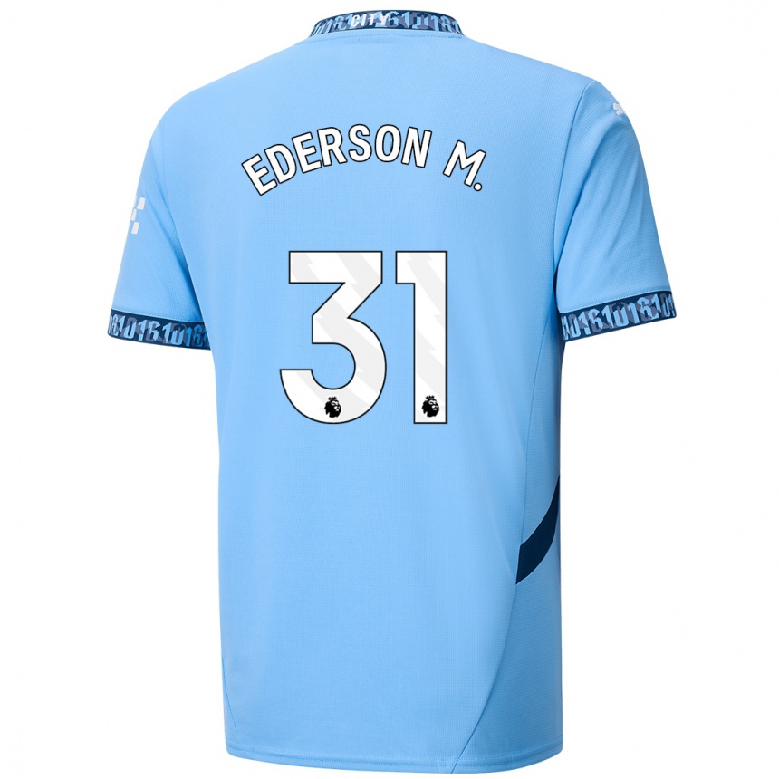 Kids Football Ederson Moraes #31 Navy Blue Home Jersey 2024/25 T-Shirt Uk