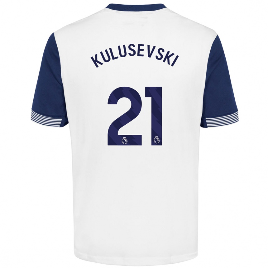 Kids Football Dejan Kulusevski #21 White Blue Home Jersey 2024/25 T-Shirt Uk