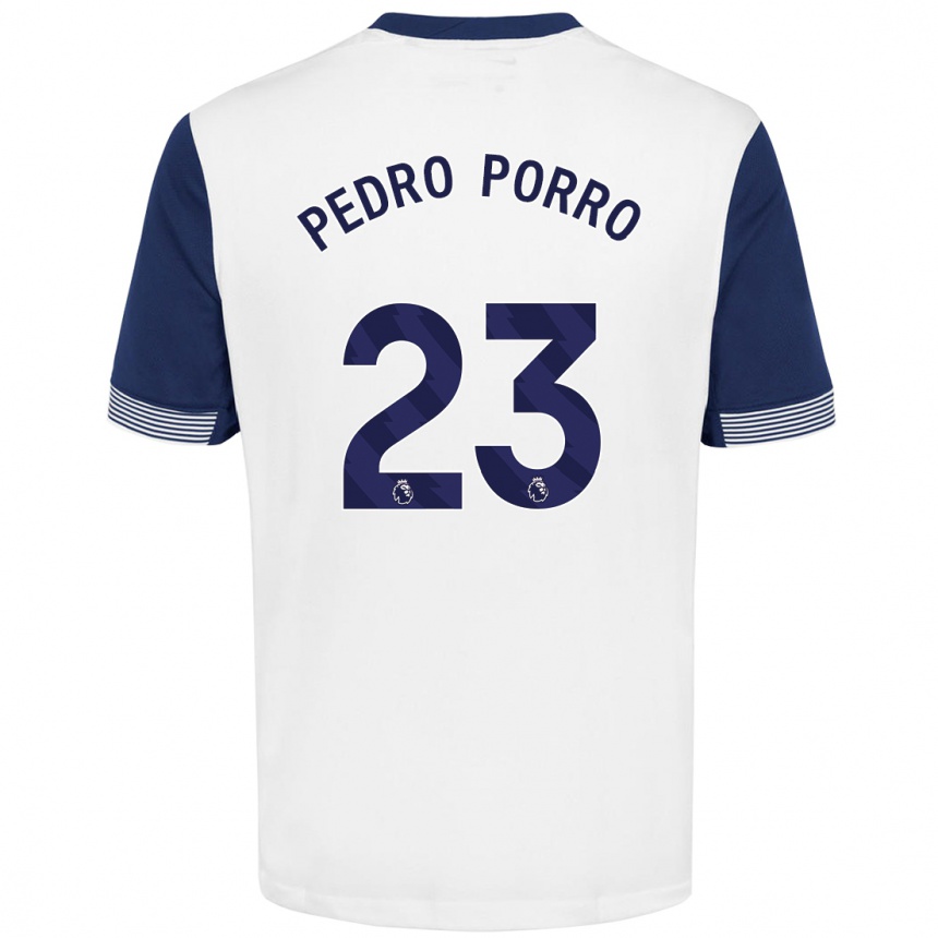 Kids Football Pedro Porro #23 White Blue Home Jersey 2024/25 T-Shirt Uk