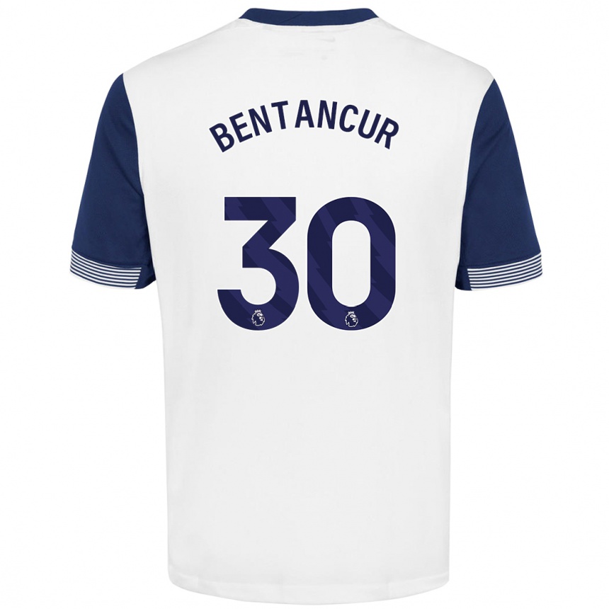 Kids Football Rodrigo Bentancur #30 White Blue Home Jersey 2024/25 T-Shirt Uk