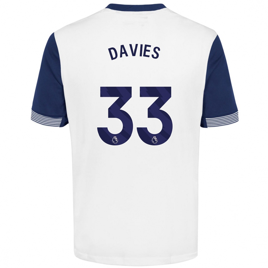 Kids Football Ben Davies #33 White Blue Home Jersey 2024/25 T-Shirt Uk