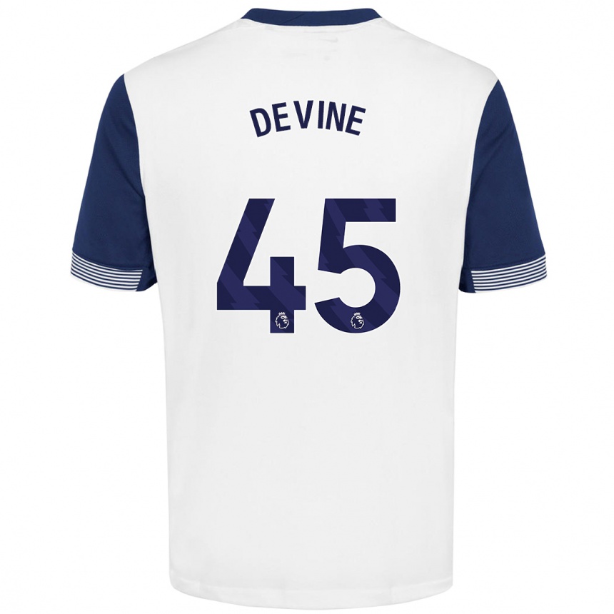 Kids Football Alfie Devine #45 White Blue Home Jersey 2024/25 T-Shirt Uk