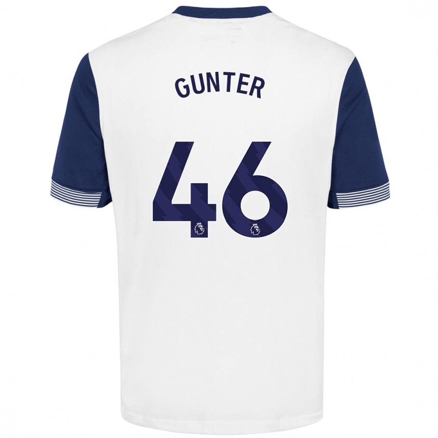 Kids Football Luca Gunter #46 White Blue Home Jersey 2024/25 T-Shirt Uk