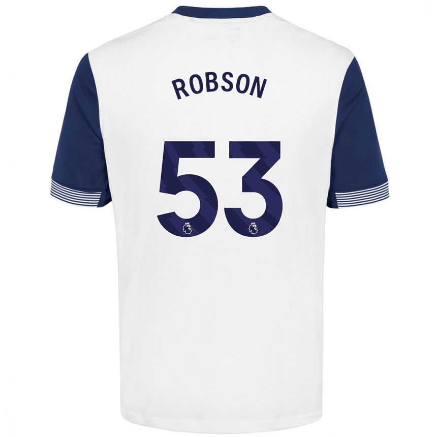 Kids Football Max Robson #53 White Blue Home Jersey 2024/25 T-Shirt Uk